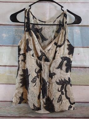 Beige Floral Sleeveless Surplice Tank Top
